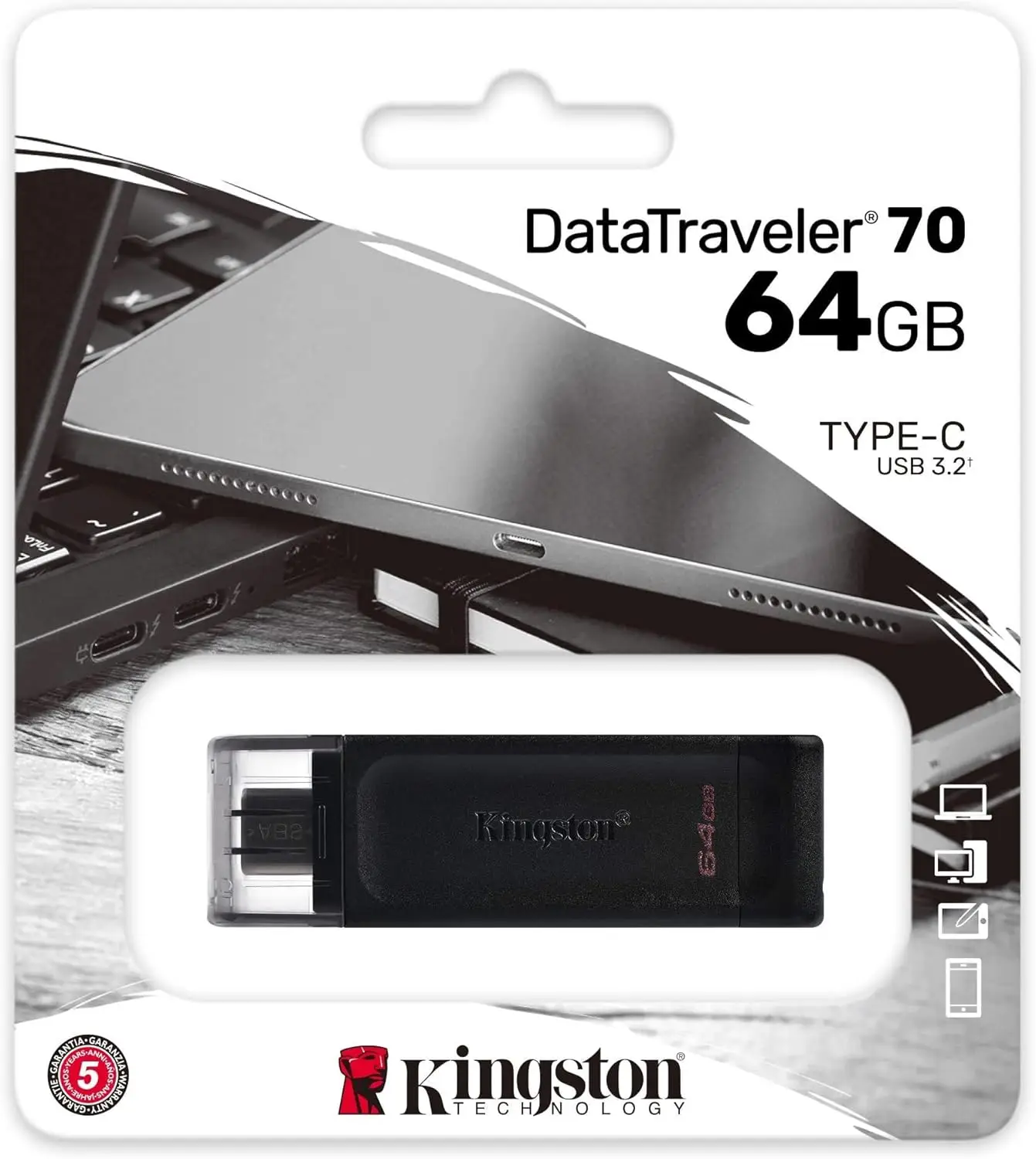 Pendrive Kingston DataTraveler 70 DT70 TIPO C 64GB 3.2 Gen 1 - Imagem 5