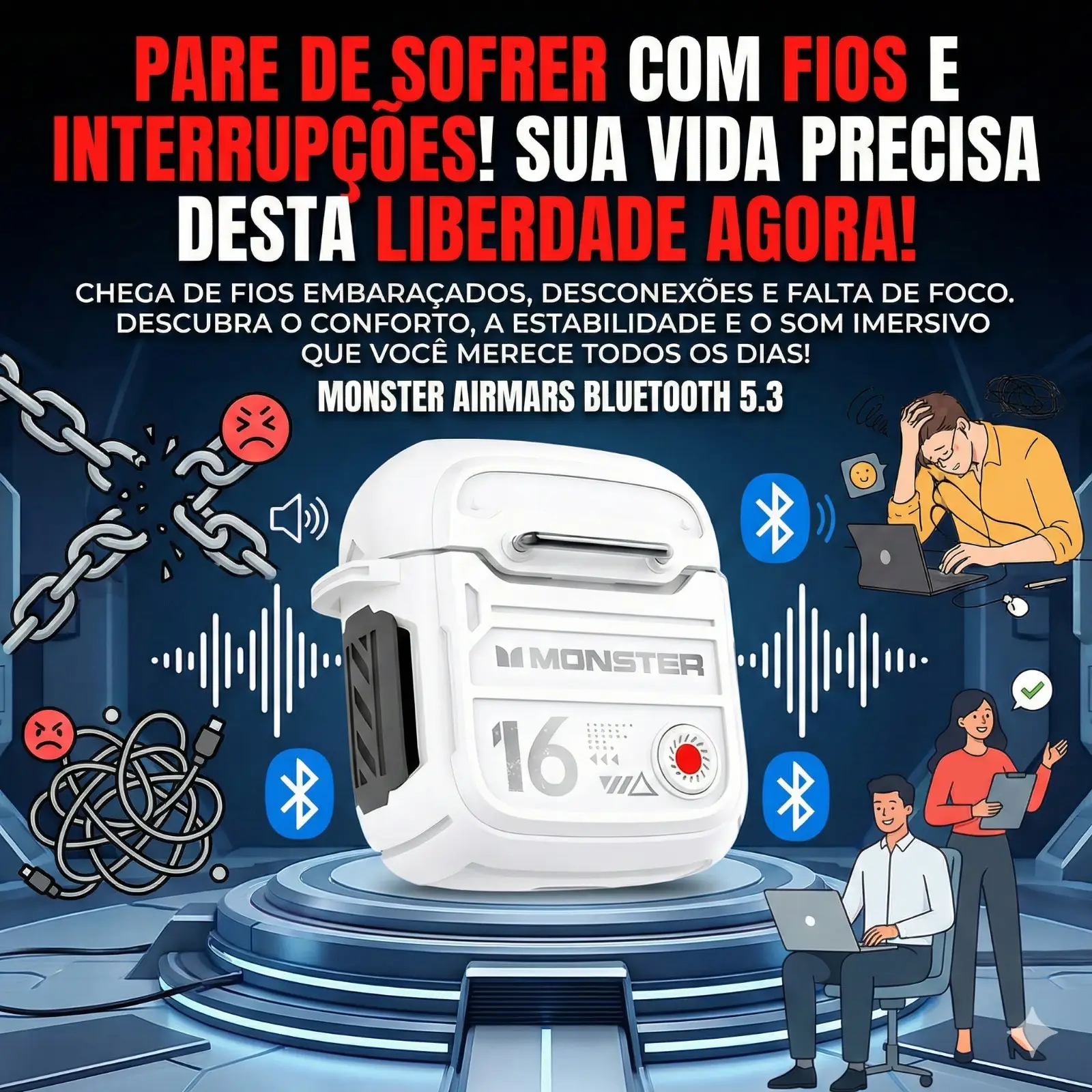 Fone de Ouvido Sem Fio Monster Airmars XKT16 Blutooth 5.3 - Imagem 6