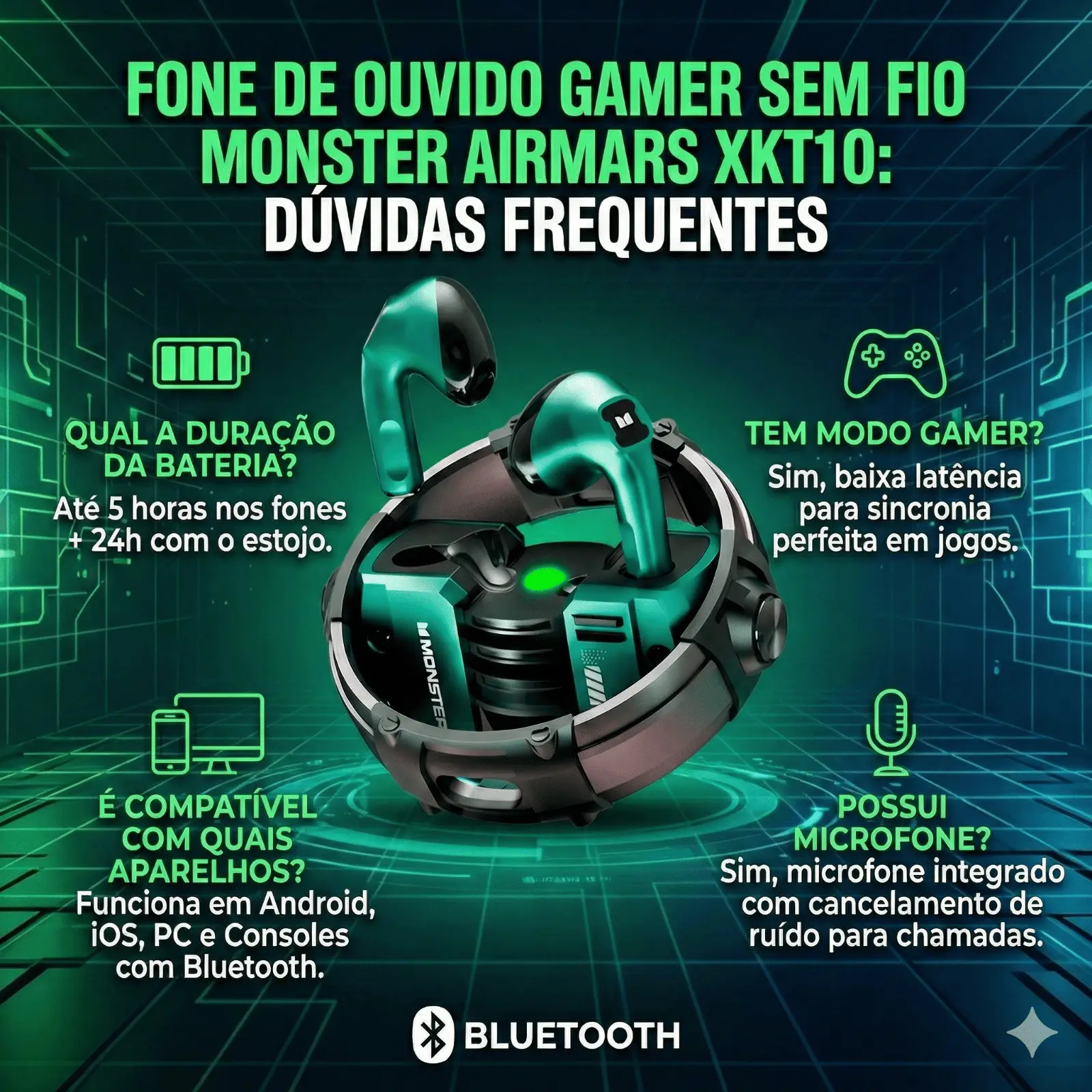Fone de Ouvido Gamer Sem Fio Monster Airmars XKT10 Bluetooth - Imagem 4