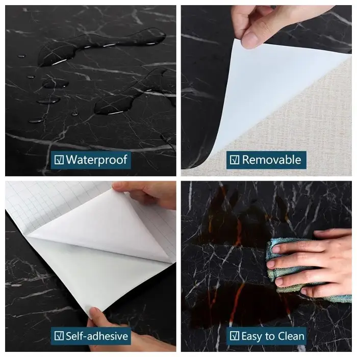 Papel Adesivo Mármore Lavável Móveis Parede - Preto - Imagem 5