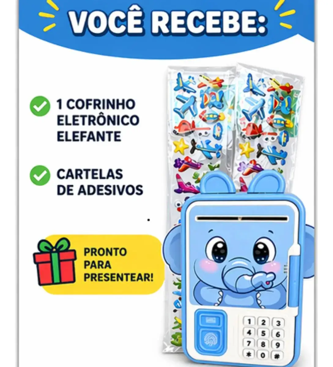 Mini Cofrinho Infantil com Senha e Desbloqueio por Impressão Digital - ELEFANTE - Imagem 4