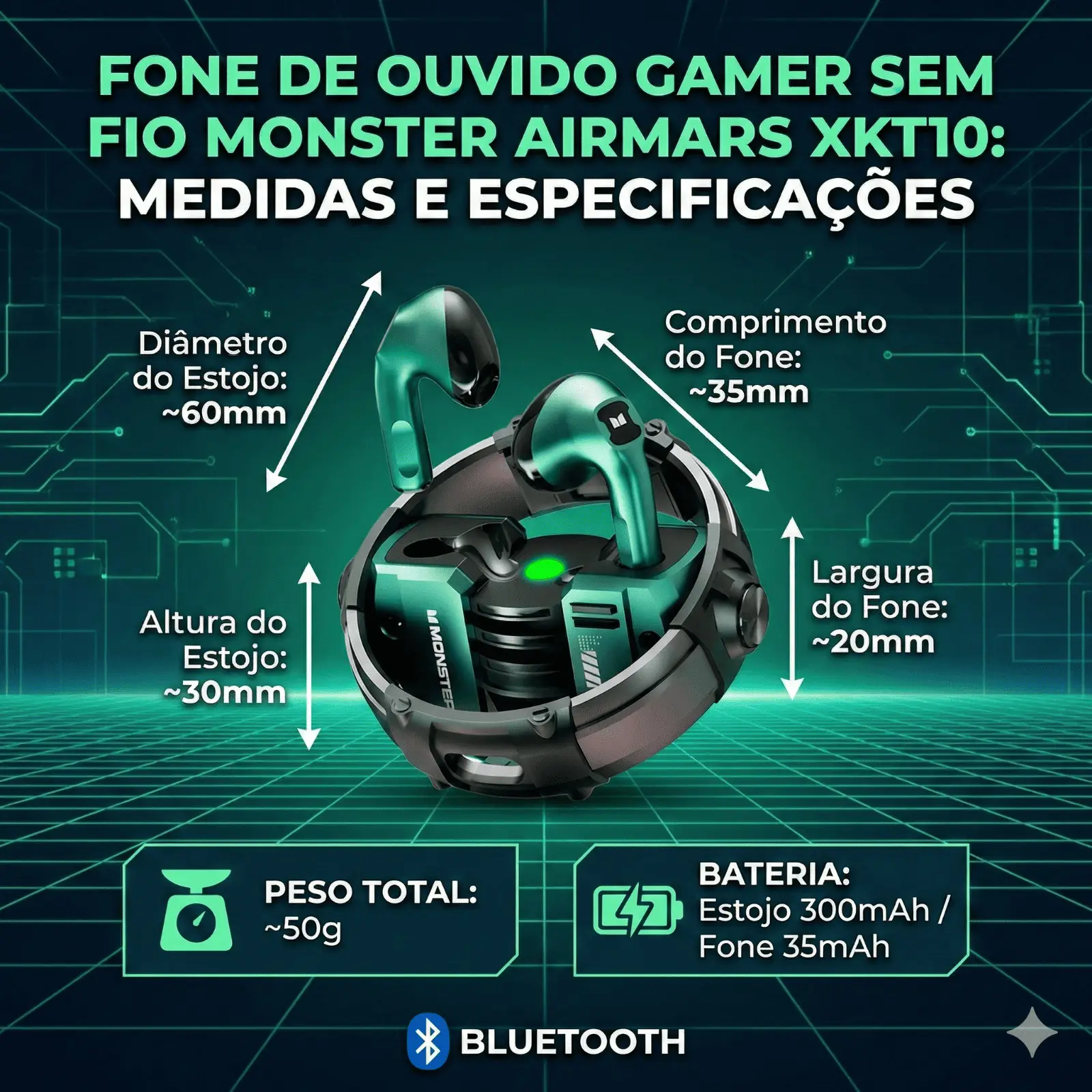Fone de Ouvido Gamer Sem Fio Monster Airmars XKT10 Bluetooth - Imagem 6