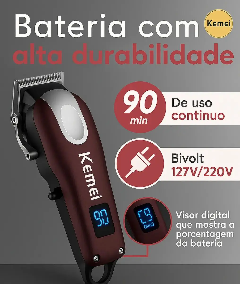 MAQUINA DE CABELO PROFISSIONAL KEMEI KM-2606 - Imagem 6