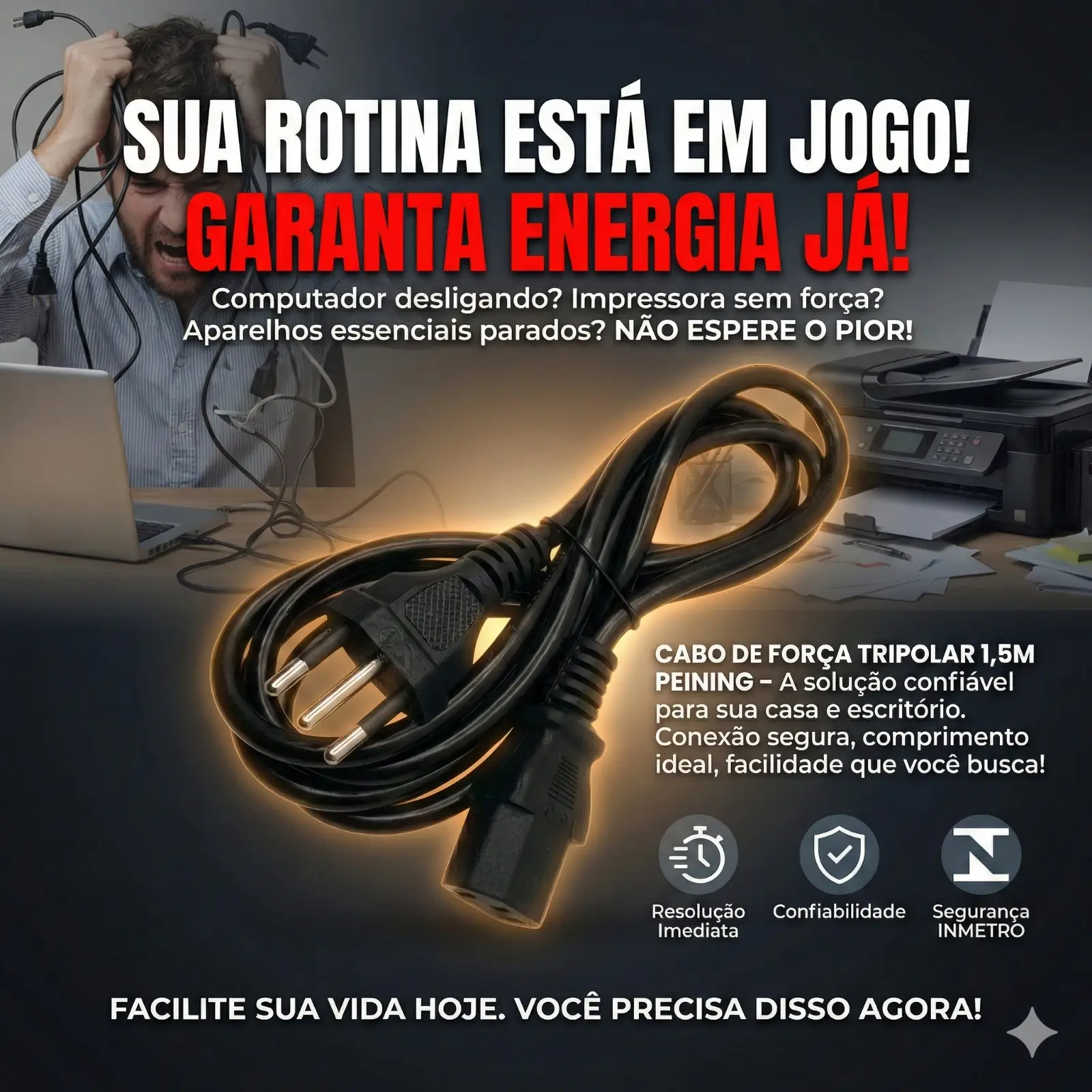 Cabo de força tripolar 1,5m Peining PEIJ365 - Imagem 5