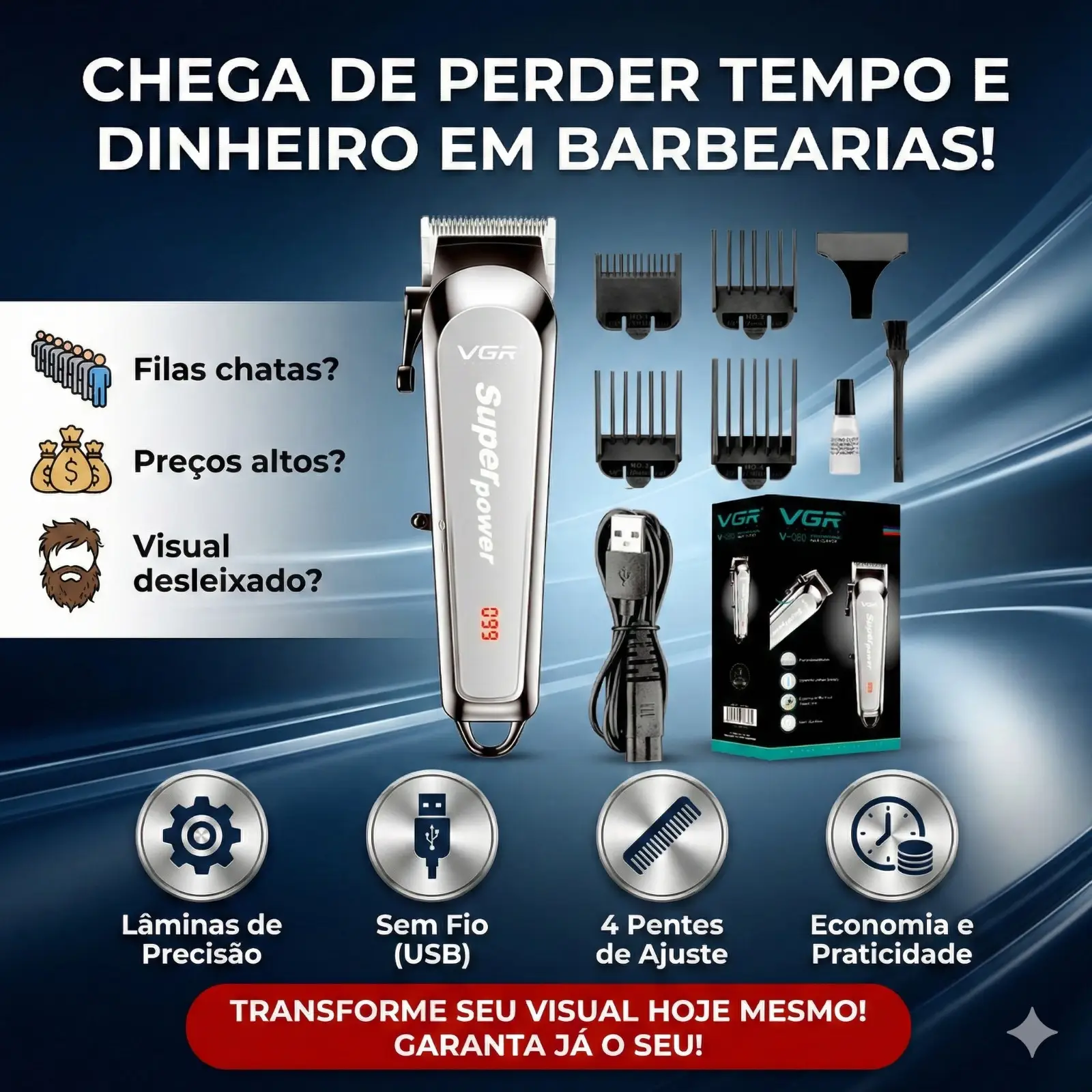 Cortador de Cabelo Profissional VGR OIV-060 4 Pentes - Imagem 6