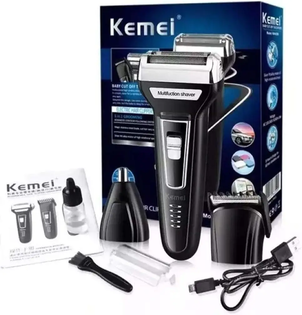 Máquina de Barbear Elétrica 3 Em 1 Kemei Shaver
