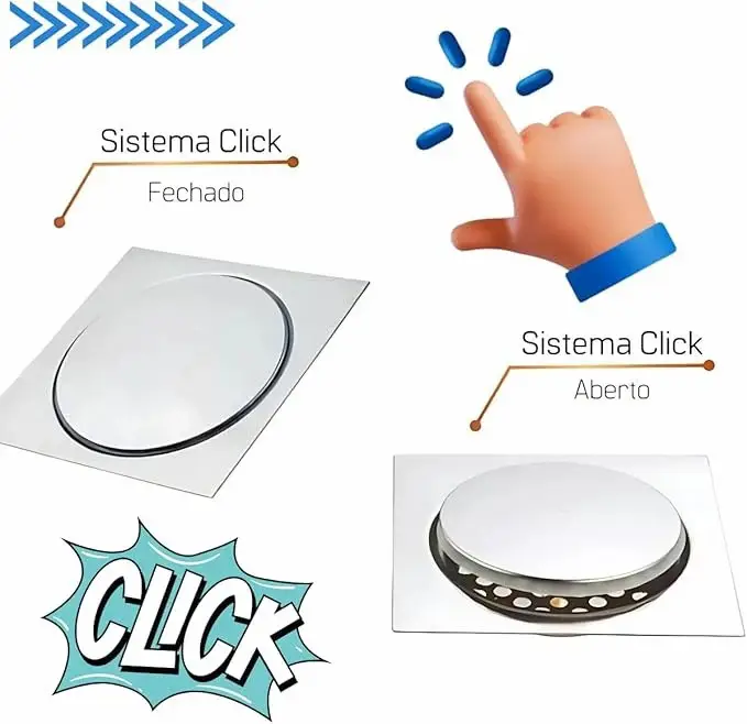 Ralo Click em Aço Inox Quadrado com Vedação Anti-Odor 15x15 - Imagem 3