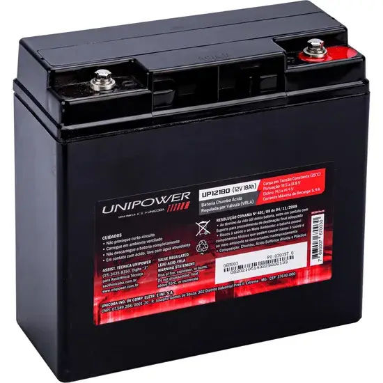 Bateria Estacionária Selada 12V 18Ah VRLA UP12180 Unipower - Imagem 3