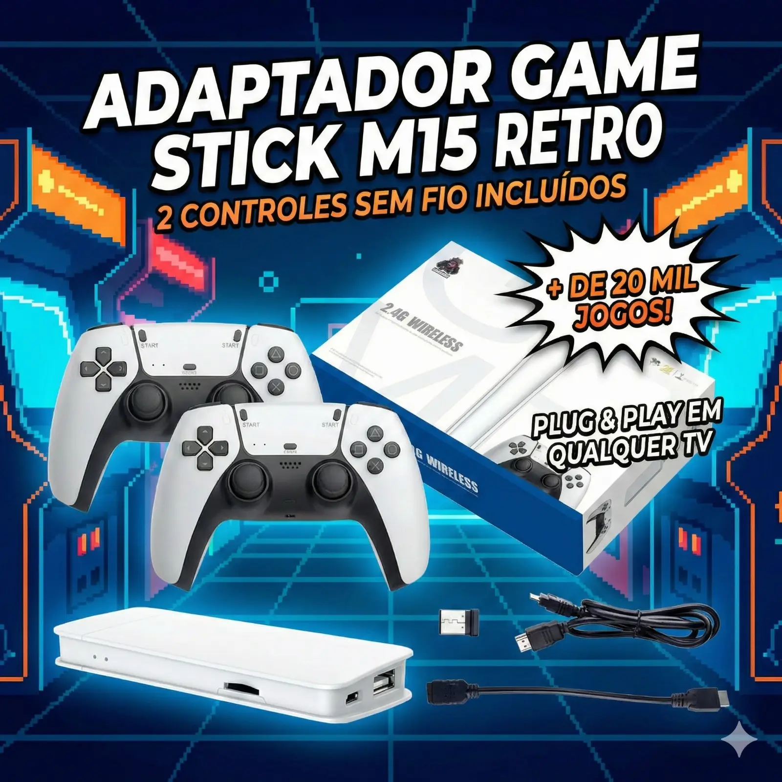 Adaptador Game Stick M15 Retro 2 Controles Vinte Mil Jogos - Imagem 4