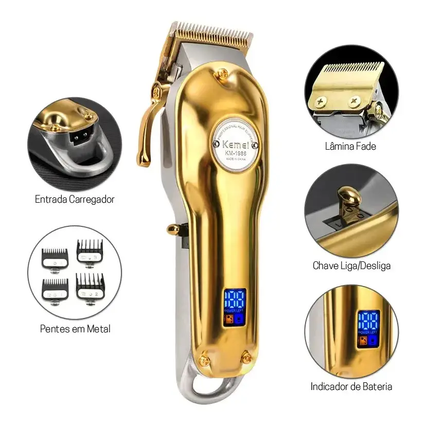 Máquina de Cortar Cabelo Elétrica Kemei KM-1986 com Corpo Metálico Completo, Ajustável e Recarregável - Imagem 6