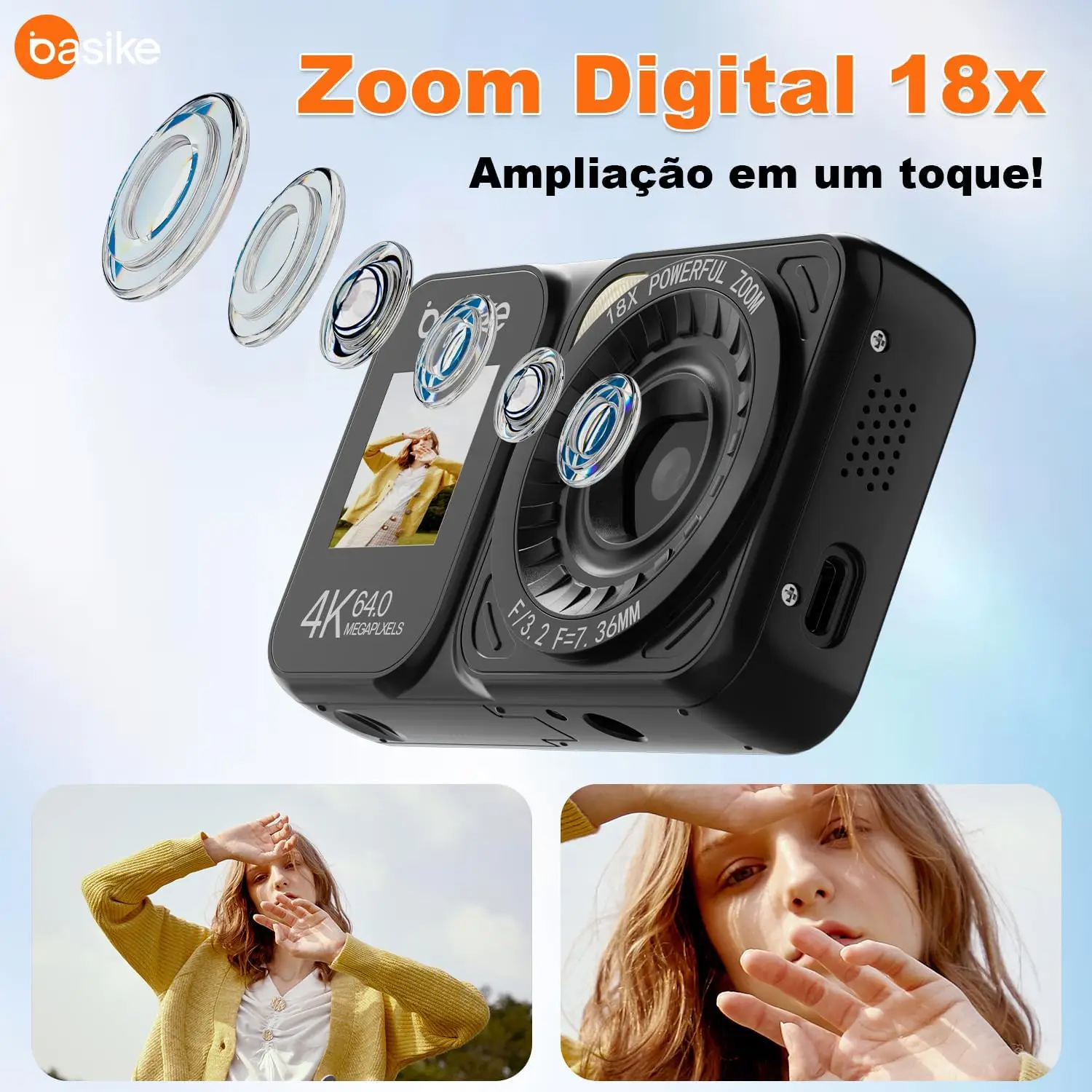 Câmera Digital Basike 4k 64MP Dual Screen Tela Dupla 18X - Imagem 4