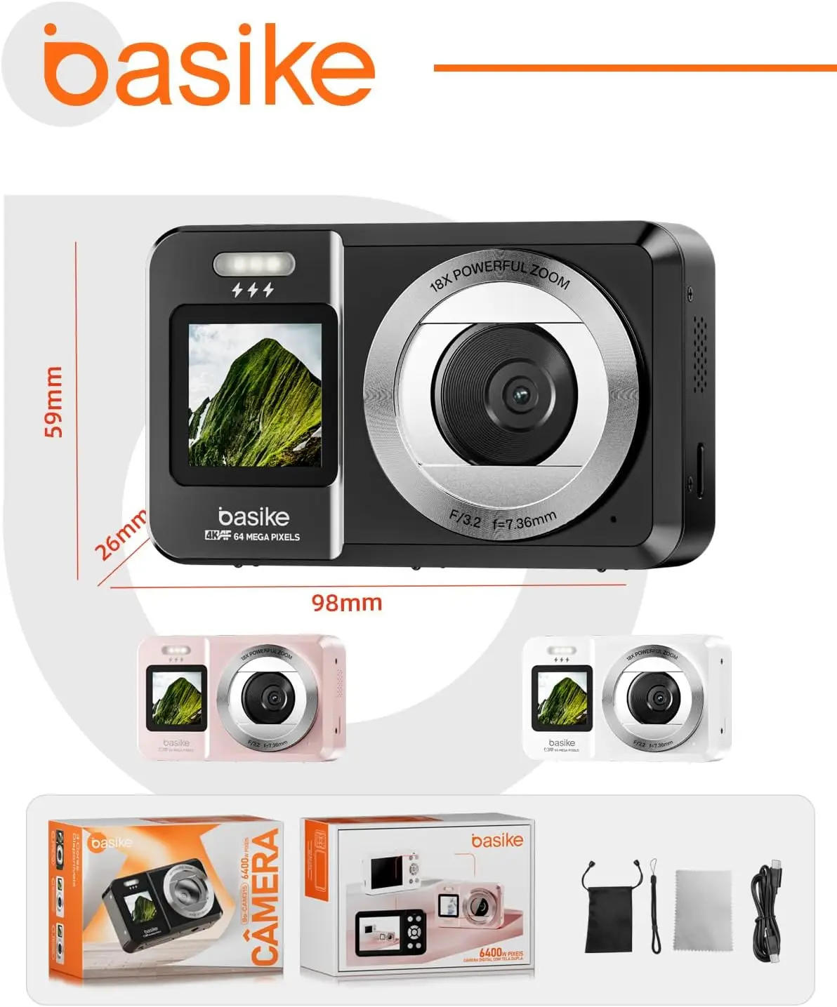 Câmera Digital Basike 4k 64MP Dual Screen Tela Dupla 18X - Imagem 6