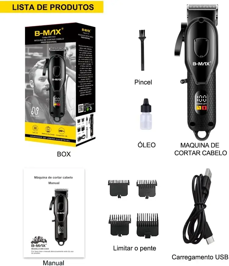 Máquina de Cortar Cabelo Profissional Visor LCD B-Max BMC023 - Imagem 6