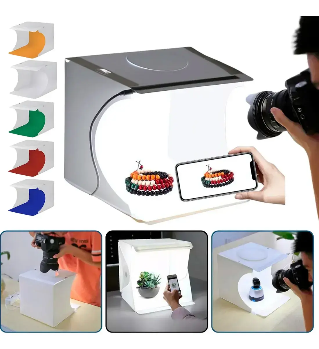 Mini Estúdio Fotográfico Cabine Dobrável 23x24 LED 6 Fundos - Imagem 3