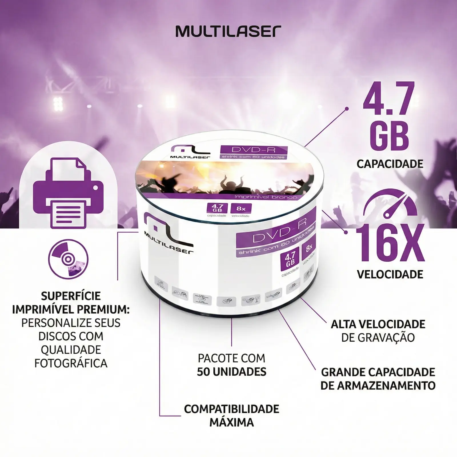 Mídia Multilaser Dvd-R Printable 16X 4,7 Gb - DV052 - Imagem 4