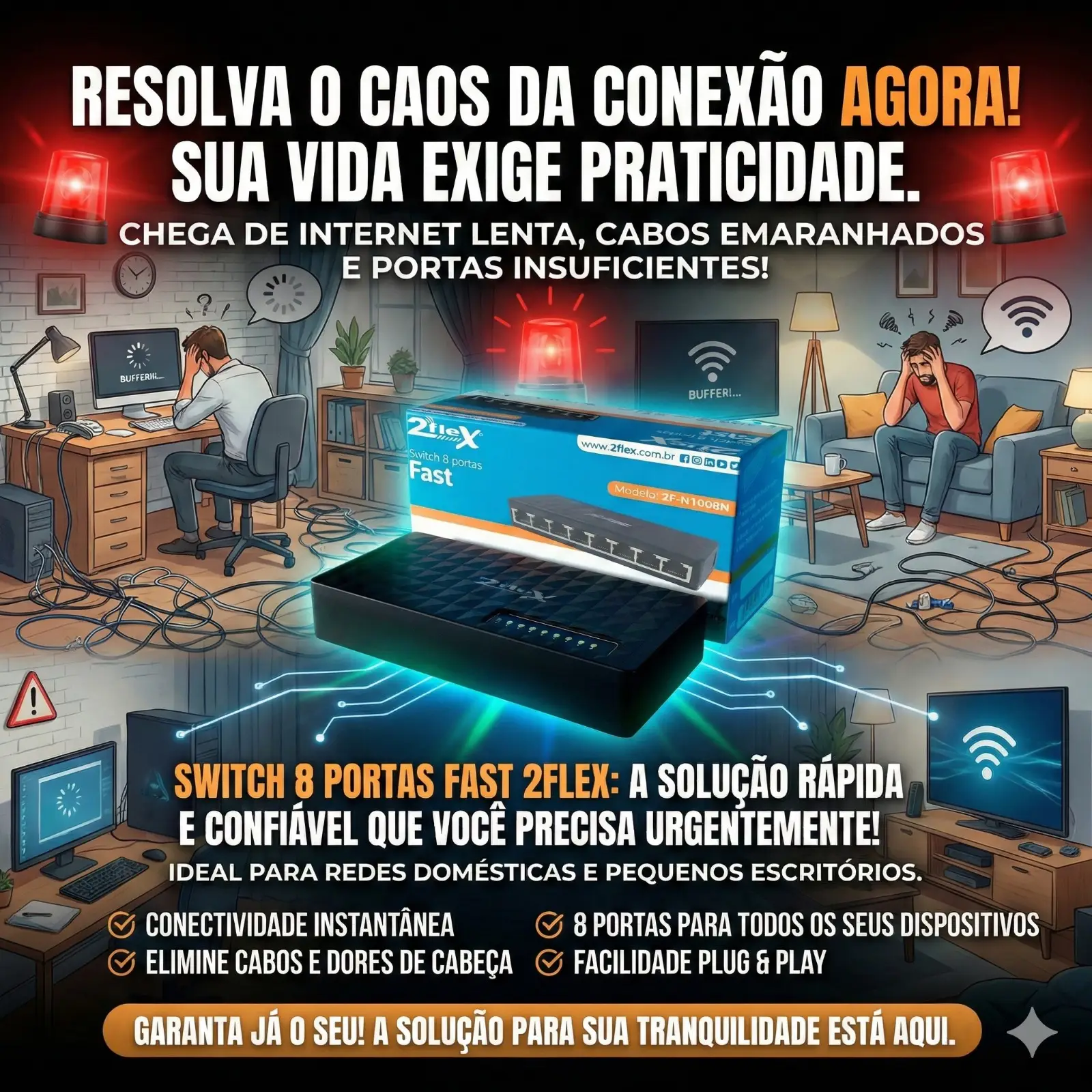 Switch 8 Portas Fast 2F-N1008N 2FLEX - Imagem 5