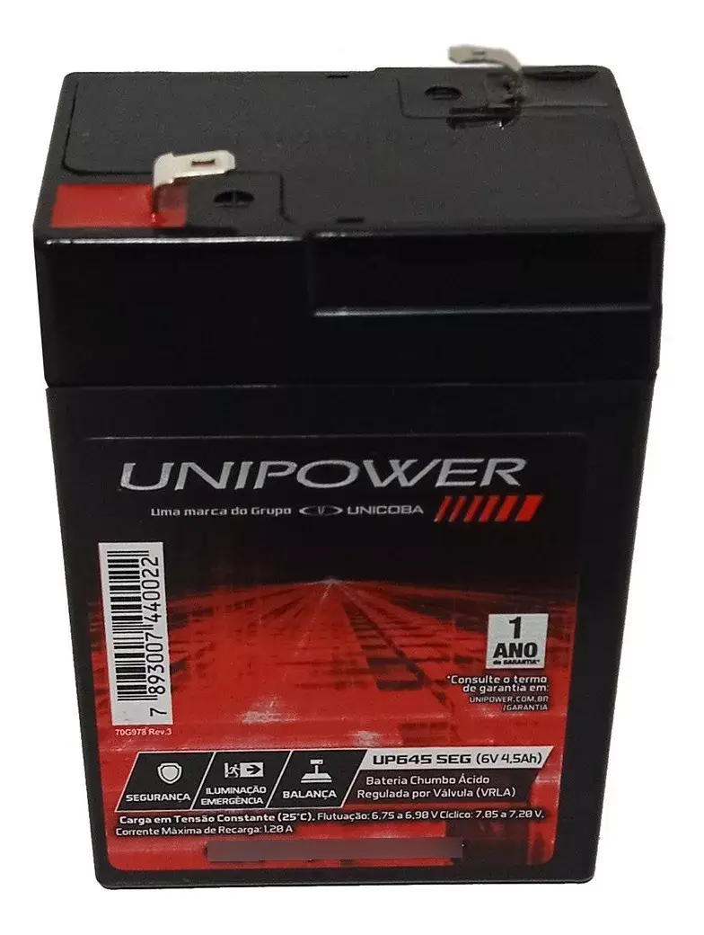 Bateria SELADA UNIPOWER 6V/4,5AH SEG - Imagem 2