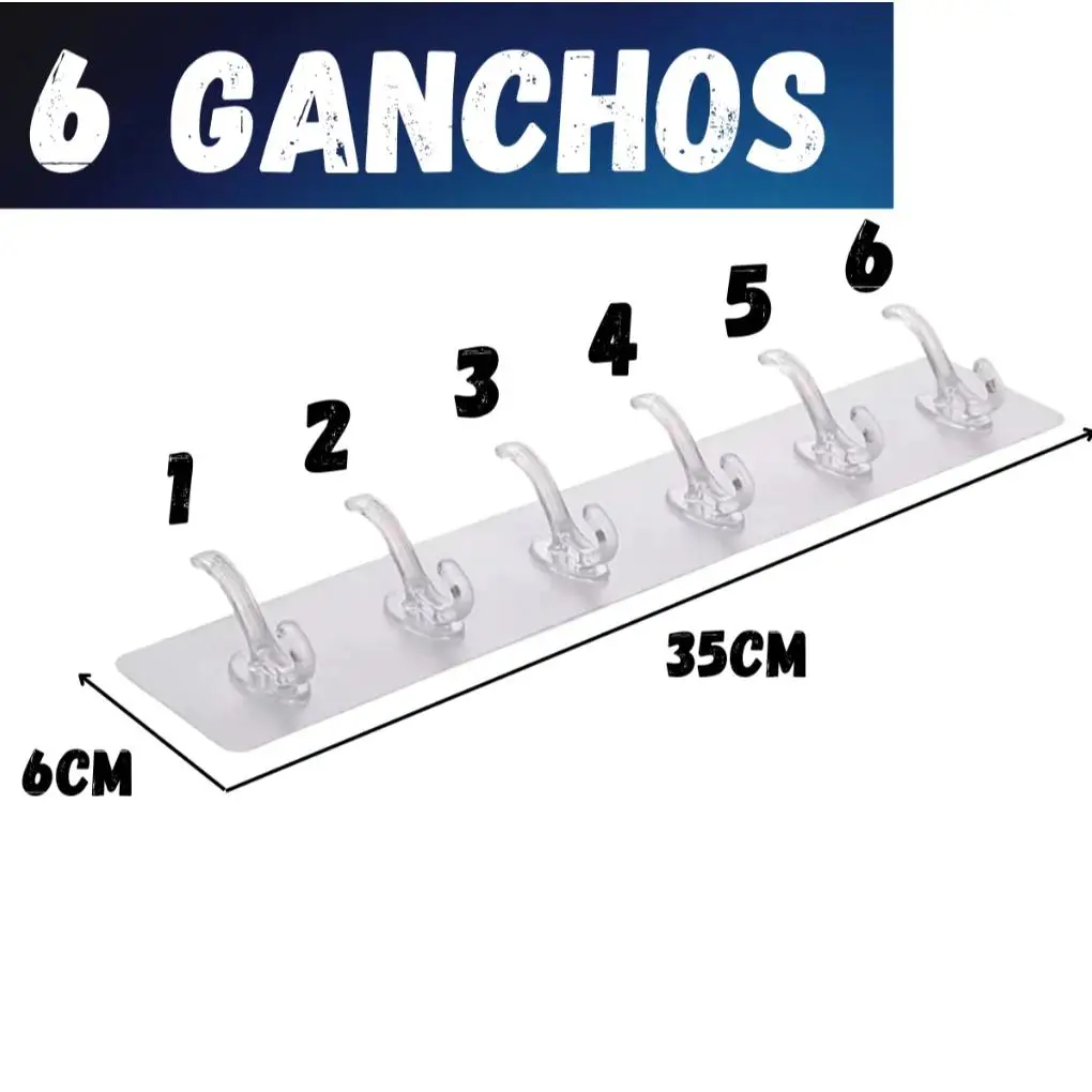 Suporte Transparente OI-0291 - organizador adesivo de alta resistência com 6 ganchos - Imagem 2