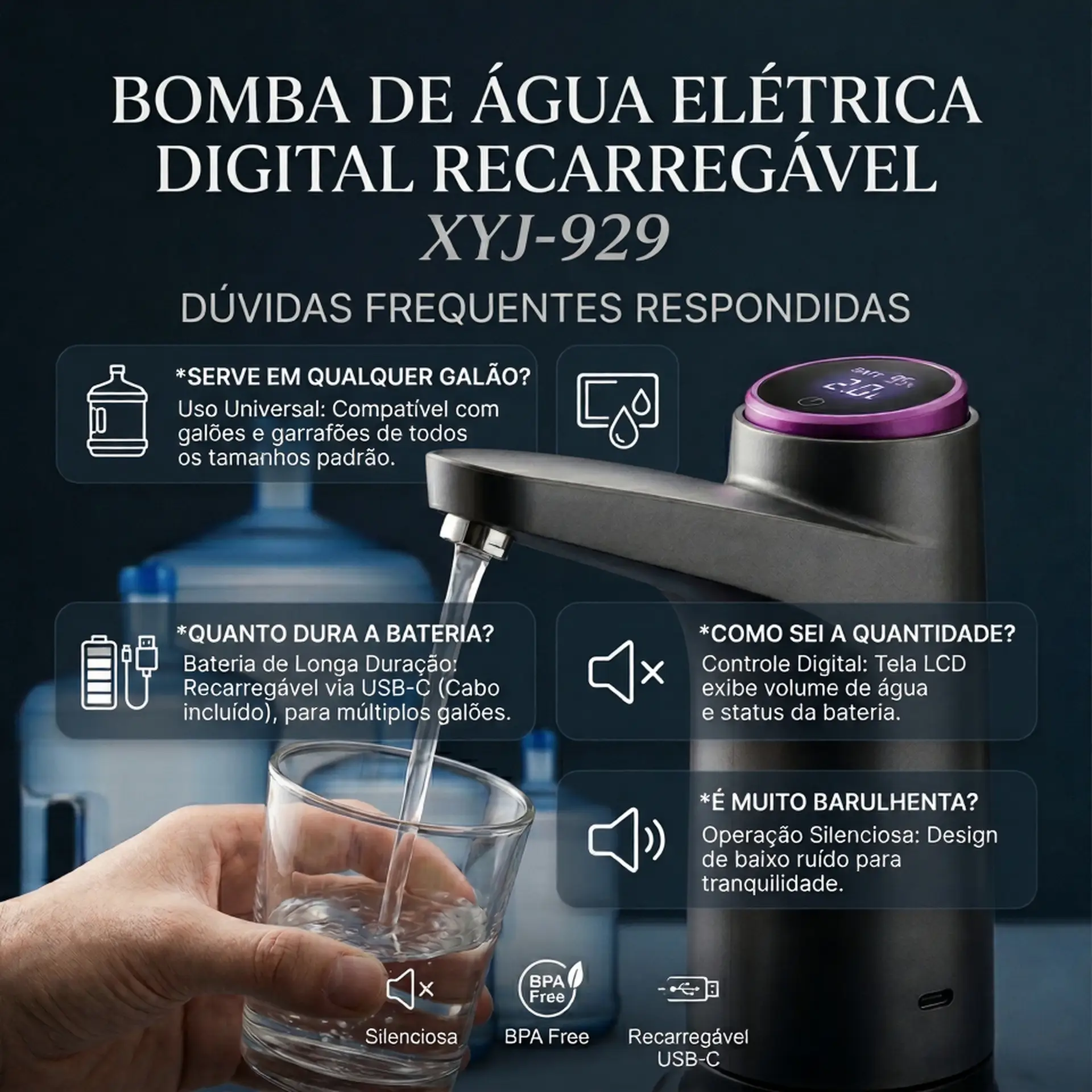 Bomba De Água Elétrica Digital Recarregável XYJ-929 - Imagem 5