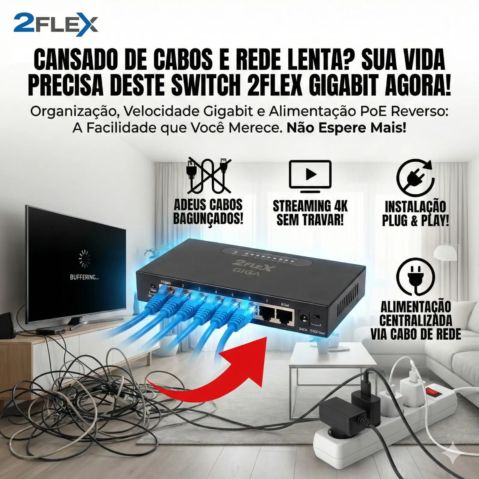 SWITCH POE REVERSO GIGABIT 2FLEX 10/100/1000 MBPS - Imagem 6