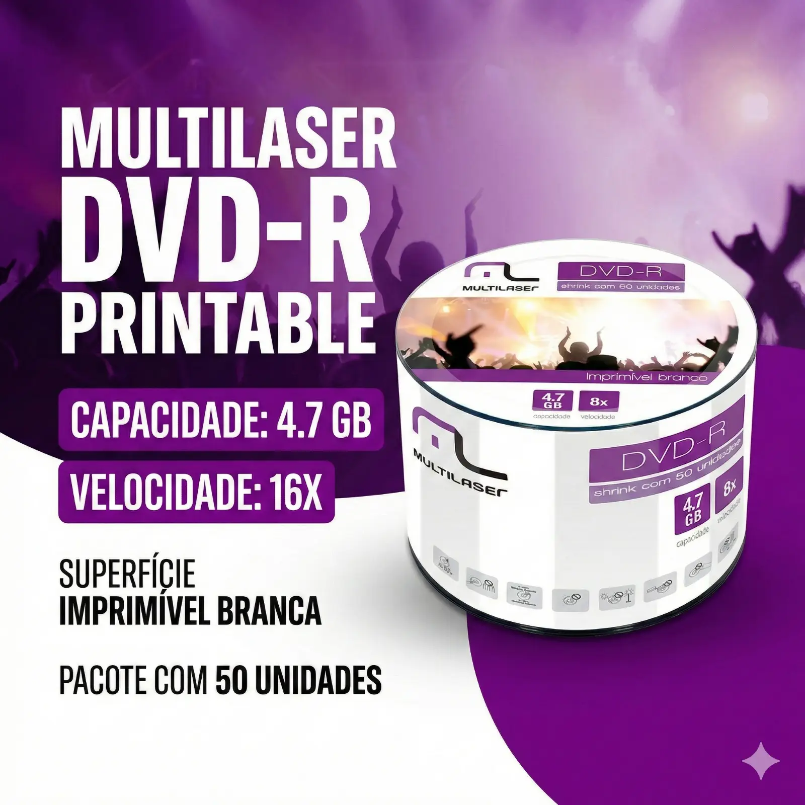 Mídia Multilaser Dvd-R Printable 16X 4,7 Gb - DV052 - Imagem 2